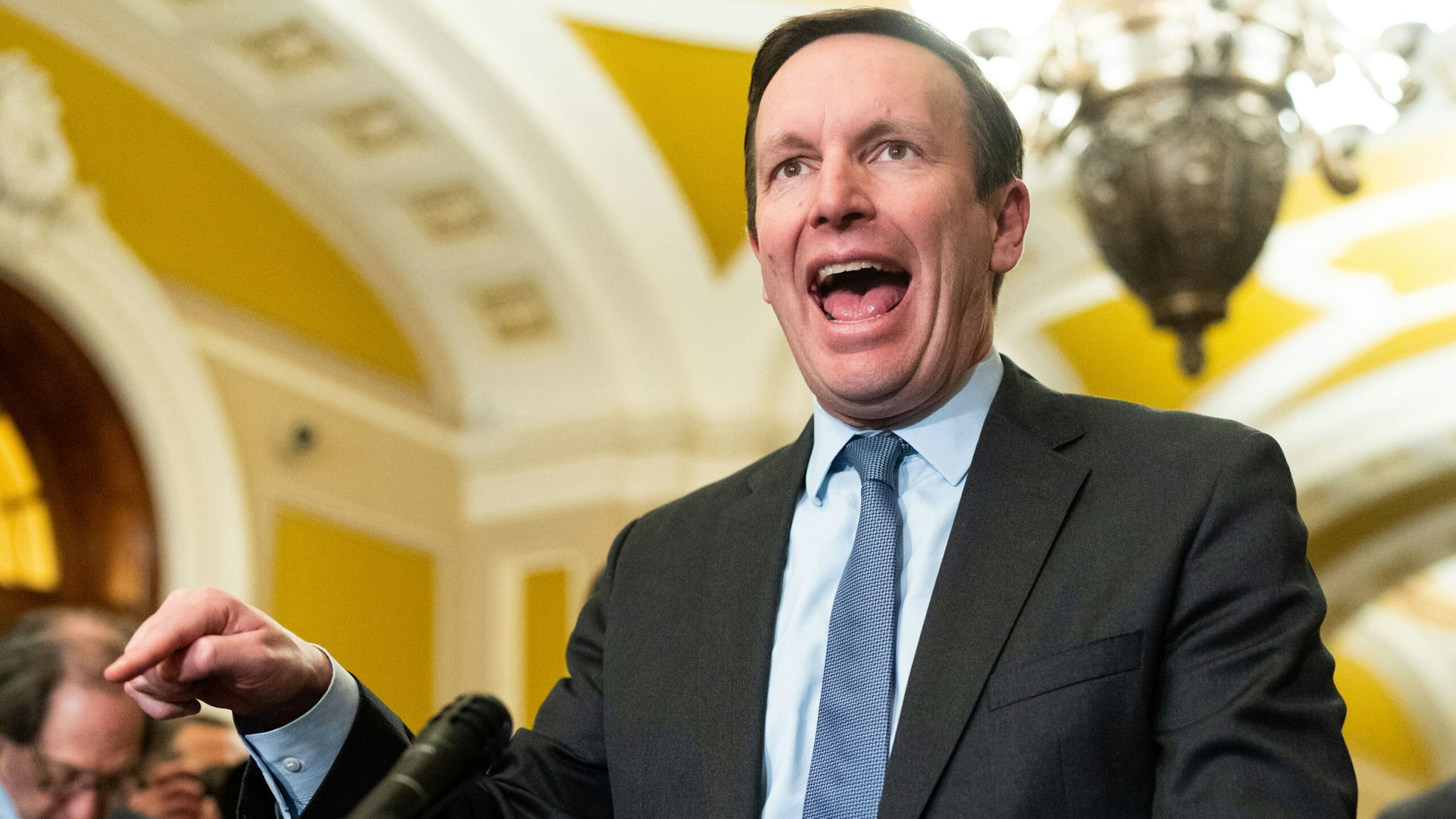 WASHINGTON - FEBRUARY 6: Sen. Chris Murphy, D-Conn., speaks about Republicans abandoning the bipartisan border deal during the Senate Democrats' press conference in the U.S. Capitol on Tuesday, February 6, 2024.