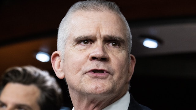 UNITED STATES - FEBRUARY 6: Rep. Matt Rosendale, R-Mont., speaks during a news conference in the Capitol Visitor Center on a resolution "stating that President Donald Trump did not engage in insurrection," on Tuesday, February 6, 2024.