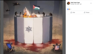 Iriqat also posted a cartoon of soldiers shooting on top of a wall displaying a Jewish star combined with a swastika.