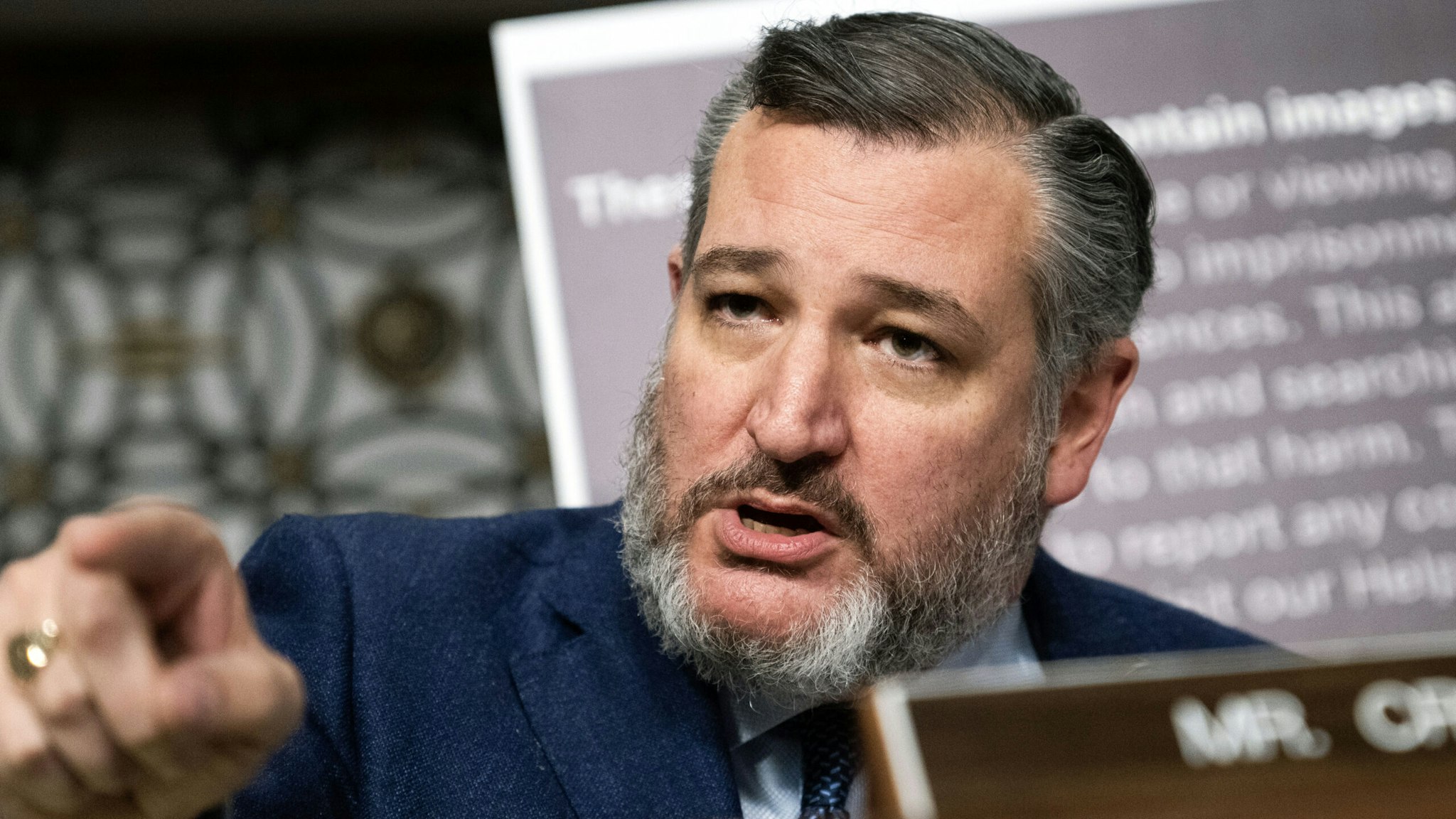 UNITED STATES - JANUARY 31: Sen. Ted Cruz, R-Texas, questions witnesses during the Senate Judiciary Committee hearing titled "Big Tech and the Online Child Sexual Exploitation Crisis," in Dirksen building on Wednesday, January 31, 2024.