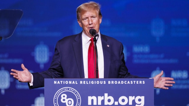 Former US President Donald Trump speaks during the 2024 NRB International Christian Media Convention Presidential Forum in Nashville, Tennessee, US, on Thursday, Feb. 22, 2024.