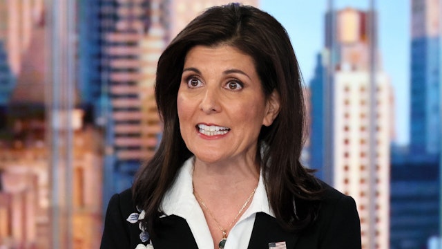 NEW YORK, NEW YORK - JANUARY 29: Republican presidential candidate Nikki Haley visits "America Reports" at Fox News Channel Studios on January 29, 2024 in New York City.