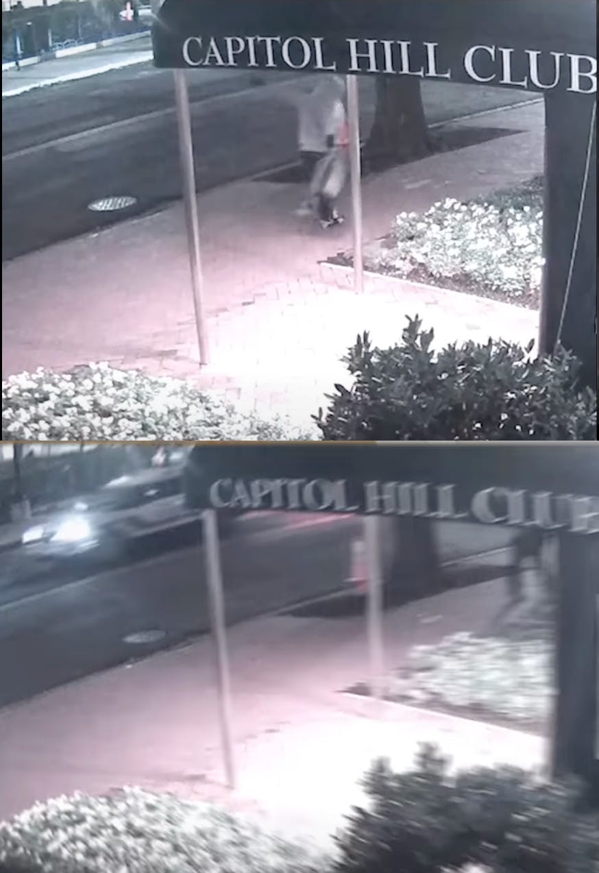 Surveillance footage shows that after the suspect placed the pipe bombs on January 5, he waved to a police officer. / FBI