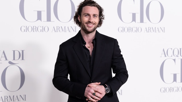Aaron Taylor-Johnson attends the Madrid photocall for "ACQUA DI GIO" By Giorgio Armani at Matadero Madrid on March 07, 2024 in Madrid, Spain.
