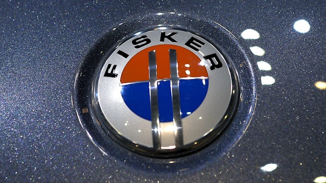 The emblem of a Fisker Karma electric car is seen at the US car maker's booth during the 83rd Geneva Motor Show on March 6, 2013. The European crisis hovered like a dark cloud over the Geneva International Motor Show, but there was no lack of new luxury cars shining on the showroom floor. McLaren, Ferrari and Lamborghini all unveiled so-called supercars to be sold for between one to three million euros ($1.3 - $3.9 million). AFP PHOTO / FABRICE COFFRINI