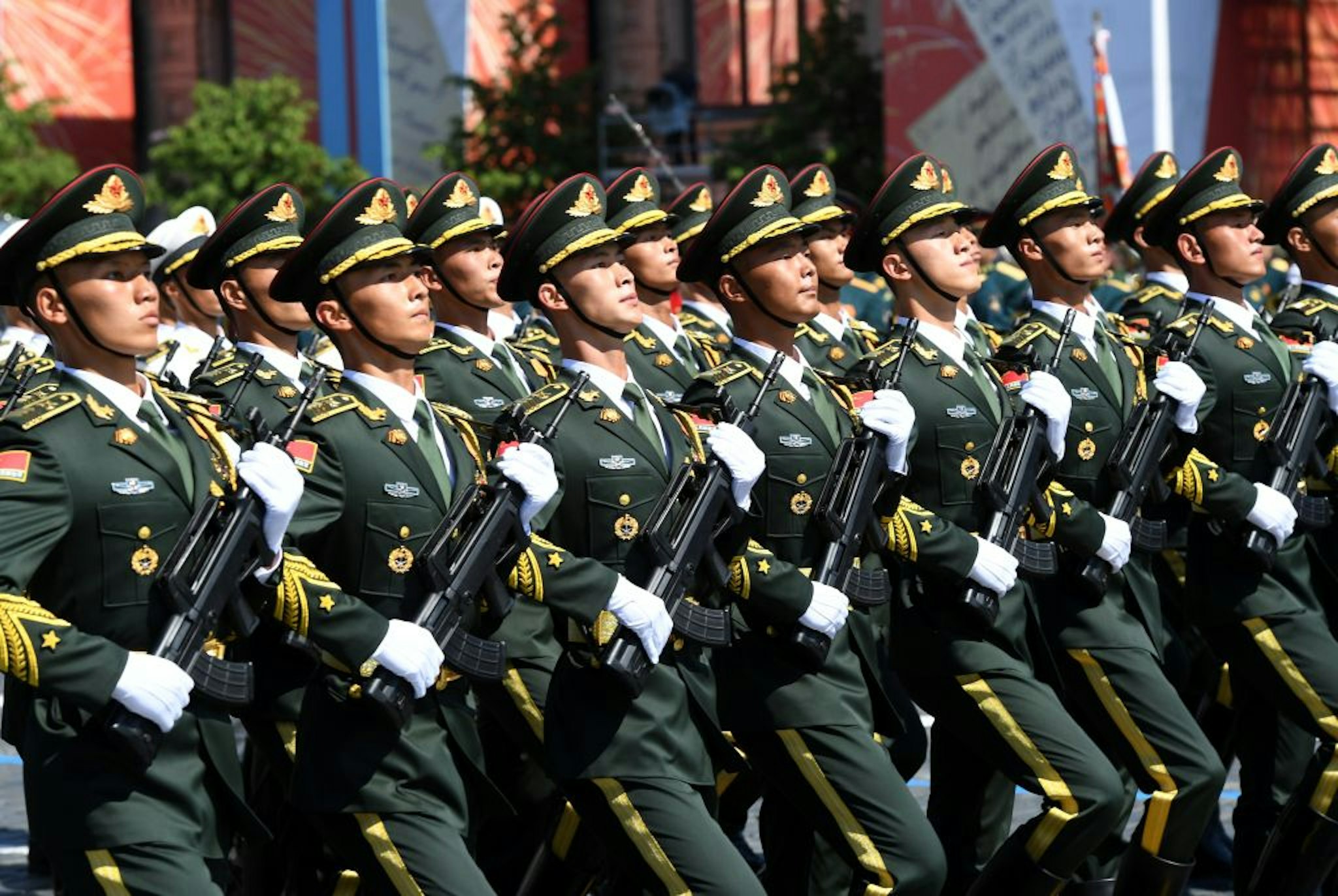MOSCOW, RUSSIA - JUNE 24: A parade unit of the Chinese Armed Forces during the Victory Day military parade in Red Square marking the 75th anniversary of the victory in World War II, on June 24, 2020 in Moscow, Russia. The 75th-anniversary marks the end of the Great Patriotic War when the Nazi's capitulated to the then Soviet Union. (
