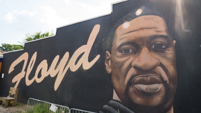 A mural of George Floyd painted downtown to memorialize the life of George Floyd is shown on the anniversary of his death on May 25, 2021 in Atlanta, Georgia.