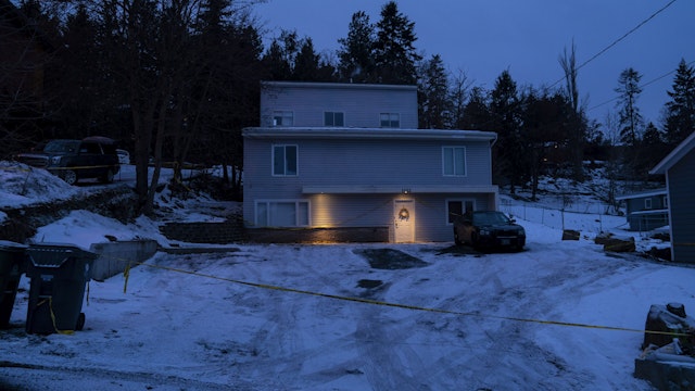 Police tape surrounds a home that was the site of a quadruple murder on January 3, 2023 in Moscow, Idaho.