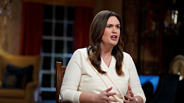Sarah Huckabee Sanders, governor of Arkansas, delivers the Republican response to President Biden's State of the Union address in Little Rock, Arkansas, February 7, 2023. (Photo by Al Drago / POOL / AFP)