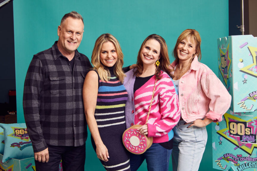 HARTFORD, CONNECTICUT - MARCH 18: (L-R) Dave Coulier, Candace Cameron Bure, Andrea Barber and Jodie Sweetin attend 90s Con held at Connecticut Convention Center on March 18, 2023 in Hartford, Connecticut. (Photos by Emily Assiran/Getty Images for 90's Con)