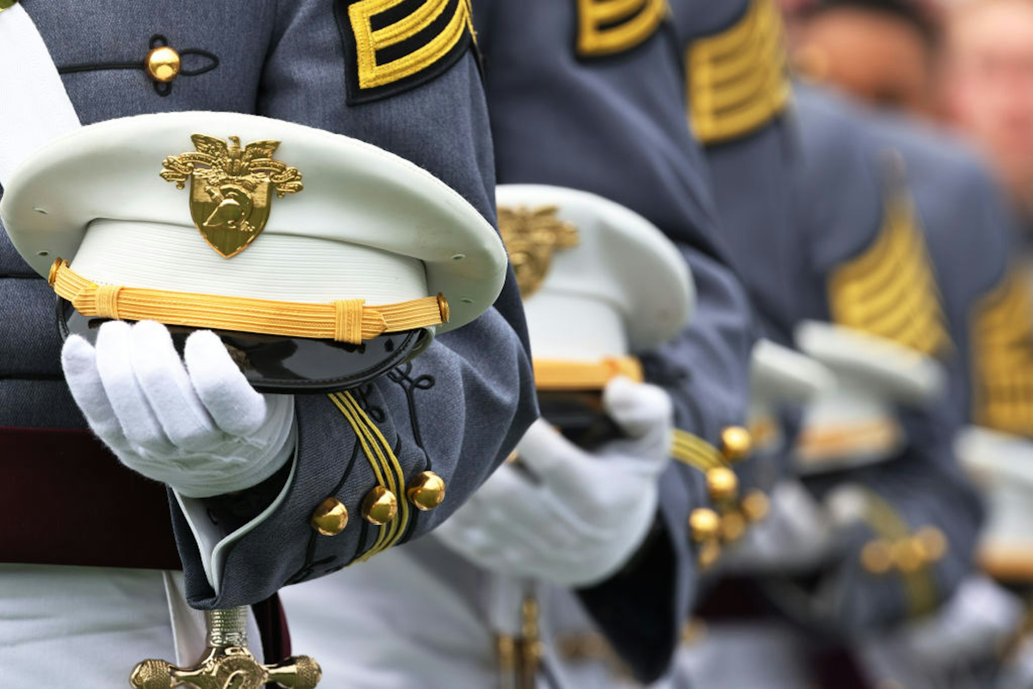 WEST POINT, NEW YORK - MAY 22: West Point graduates stand as the Army Song is played during the 2021 West Point Commencement Ceremony on May 22, 2021 in West Point, New York. U.S. Secretary of Defense Lloyd Austin returned to his alma mater to deliver the U.S. Military Academy’s Class of 2021 commencement address. There are 995 cadets in this years graduation class.