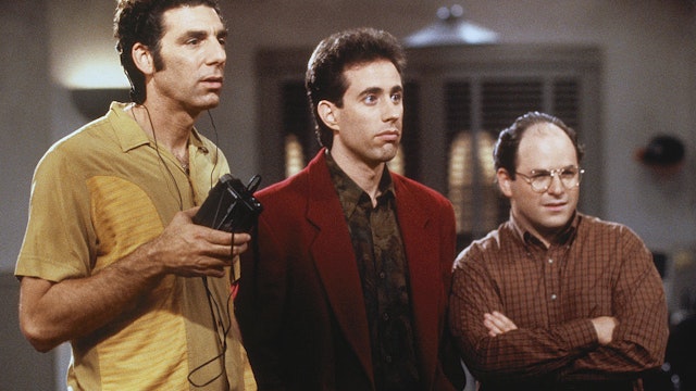 SEINFELD -- "The Tape" Episode 8 -- Pictured: (l-r) Michael Richards as Cosmo Kramer, Jerry Seinfeld as Jerry Seinfeld, Jason Alexander as George Costanza (Photo by Spike Nannarello/NBCU Photo Bank/NBCUniversal via Getty Images via Getty Images)