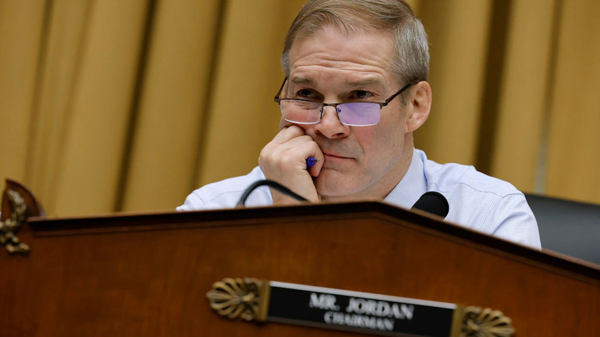 WASHINGTON, DC - FEBRUARY 09: House Judiciary Committee Chairman Jim Jordan (R-OH) presides over a hearing of the Weaponization of the Federal Government Subcommittee in the Rayburn House Office Building on Capitol Hill on February 09, 2023 in Washington, DC. This was the first hearing of the new subcommittee, created by a sharply divided Congress to scrutinize what Republican members have charged is an effort by the federal government to target and silence conservatives. (Photo by Chip Somodevilla/Getty Images)