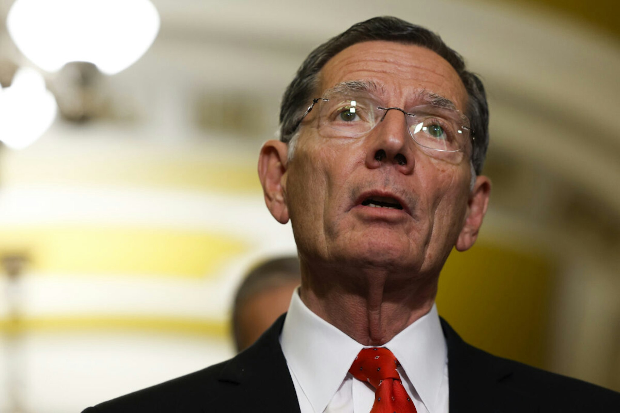 Sen. John Barrasso (R-WY) speaks during a news conference following the weekly Republican Senate policy luncheon meeting at the U.S. Capitol Building on September 19, 2023 in Washington, DC.