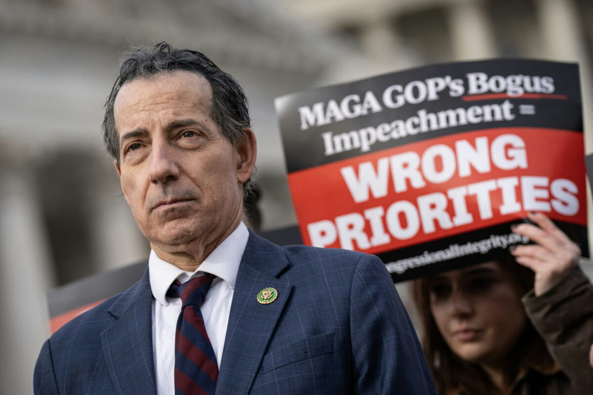 ep. Jamie Raskin (D-MD) attends a news conference about Republican efforts to open an impeachment inquiry into U.S. President Joe Biden, outside the U.S. Capitol on December 13, 2023 in Washington, DC.