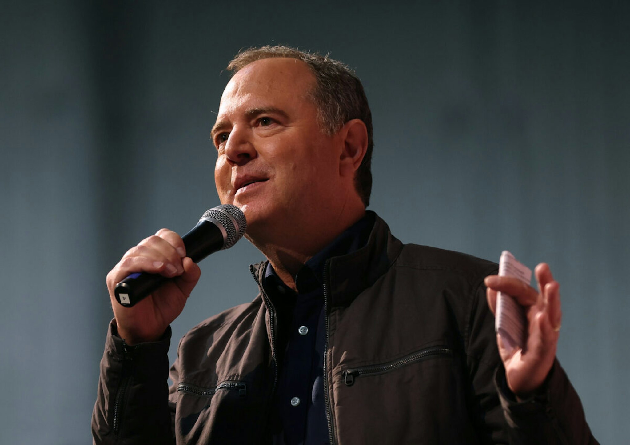 Democratic Senate candidate U.S. Rep. Adam Schiff (D-CA) speaks during a Get Out The Vote meet and greet at IATSE Local 80 on March 04, 2024 in Burbank, California.