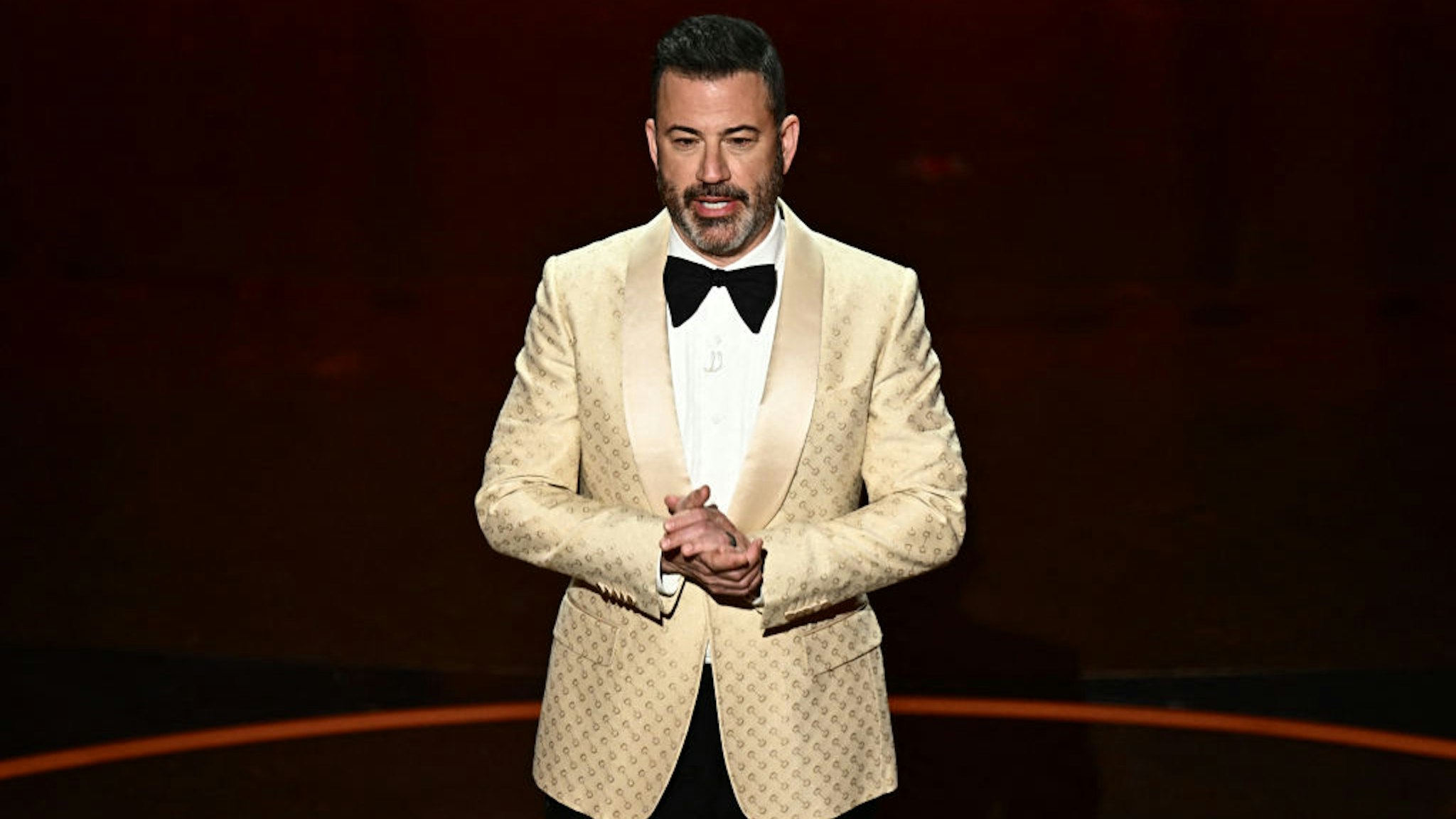 TV host Jimmy Kimmel speaks onstage during the 96th Annual Academy Awards at the Dolby Theatre in Hollywood, California on March 10, 2024. (Photo by Patrick T. Fallon / AFP) (Photo by PATRICK T. FALLON/AFP via Getty Images)