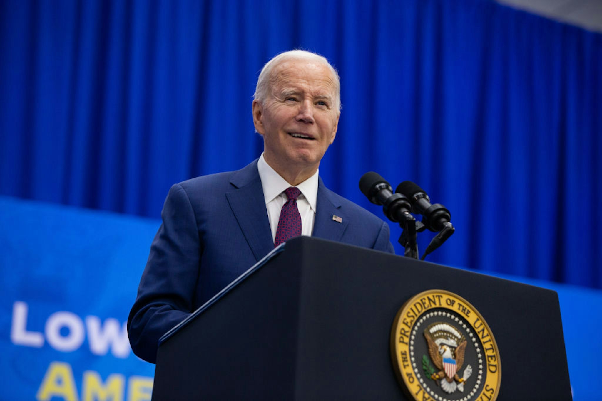 US President Joe Biden at the YMCA Allard Center in Goffstown, New Hampshire, US, on Monday, March 11, 2024. Biden's $7.3 trillion fiscal 2025 budget proposal, unveiled on Monday, lays out a second-term vision that would deliver more services, middle-class tax breaks and price controls to voters funded through higher taxes on the wealthy and corporations. Photographer: Jason Bergman/Bloomberg via Getty Images