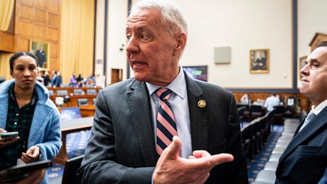 Representative Ken Buck, a Republican from Colorado, center, departs a House Judiciary Committee hearing in Washington, DC, US, on Tuesday, March 12, 2024.