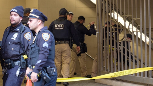 Police respond after a person was shot at the Hoyt-Schermerhorn subway station in New York on Thursday, March 14, 2024.