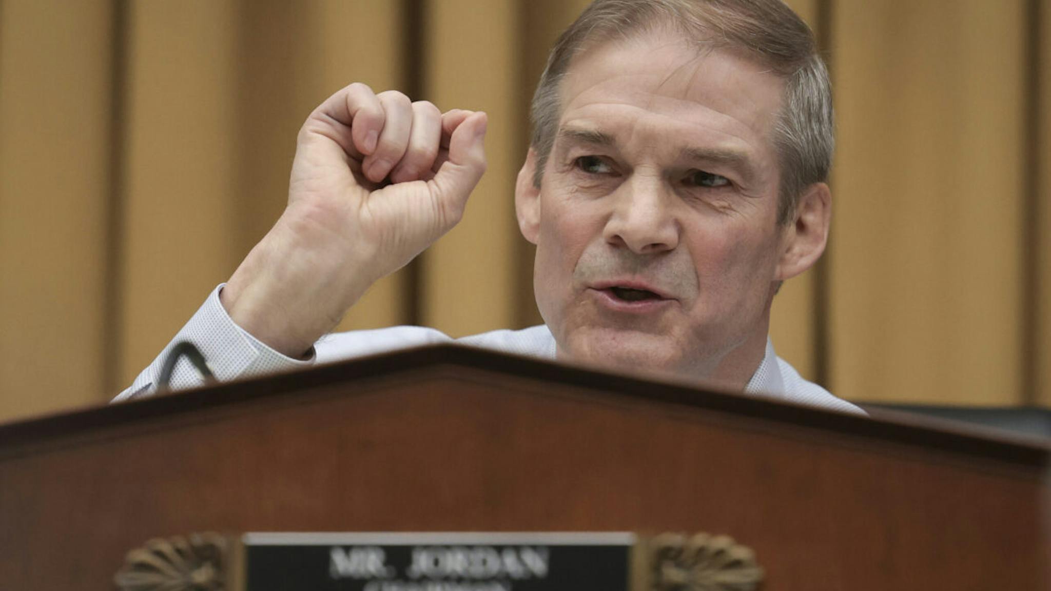 Jim Jordan WASHINGTON, DC - MARCH 12: Chairman of the House Judiciary Committee Rep. Jim Jordan (R-OH) questions former special counsel Robert K. Hur as Hur testifies before the House Judiciary Committee on March 12, 2024 in Washington, DC. Hur investigated U.S. President Joe Biden’s mishandling of classified documents and published a final report with contentious conclusions about Biden’s memory.