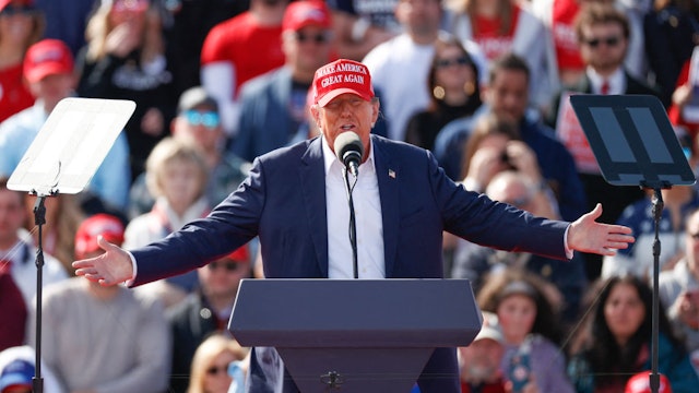 Former US President and Republican presidential candidate Donald Trump speaks during a Buckeye Values PAC Rally in Vandalia, Ohio, on March 16, 2024. (Photo by KAMIL KRZACZYNSKI / AFP)