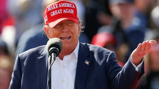Former US President and Republican presidential candidate Donald Trump speaks during a Buckeye Values PAC Rally in Vandalia, Ohio, on March 16, 2024.