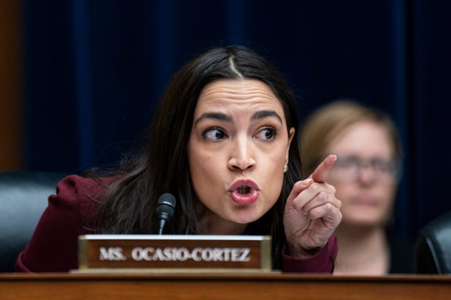Representative Alexandria Ocasio-Cortez, a Democrat from New York, speaks during a House Oversight and Accountability Committee hearing in Washington, DC, US, on Wednesday, March 20, 2024.