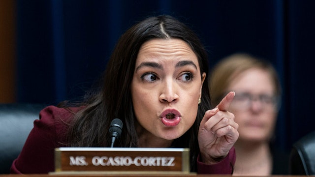 Representative Alexandria Ocasio-Cortez, a Democrat from New York, speaks during a House Oversight and Accountability Committee hearing in Washington, DC, US, on Wednesday, March 20, 2024.