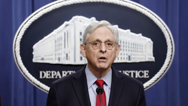 U.S. Attorney General Merrick Garland speaks during a news conference at the Department of Justice Building on March 21, 2024 in Washington, DC.