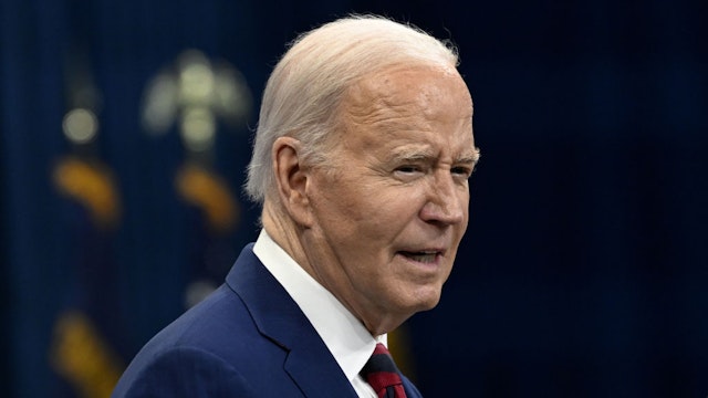 RALEIGH, USA - MARCH 26: US President Joe Biden along with vice president Kamala Harris (not seen) and North Carolina governor Roy Cooper (not seen) delivers remarks about healthcare in Raleigh, North Carolina, United States on March 26, 2024.