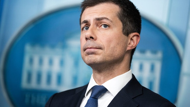 Secretary of Transportation Pete Buttigieg fields questions about the Francis Scott Key Bridge collapse in Baltimore, during the White House press briefing on Wednesday, March 27, 2024.