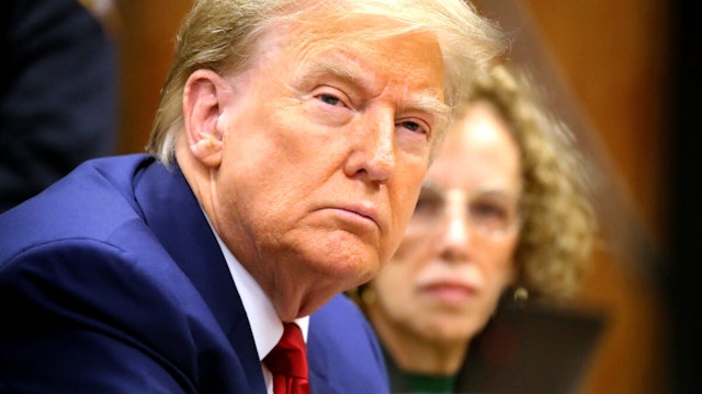 NEW YORK, NEW YORK - MARCH 25: Former U.S. President Donald Trump appears with his lawyer Susan Necheles for a pre-trial hearing in a hush money case in criminal court on March 25, 2024 in New York City. Trump was charged with 34 counts of falsifying business records last year, which prosecutors say was an effort to hide a potential sex scandal, both before and after the 2016 election. Judge Juan Merchan is expected to set a new start date for the trial after it was delayed following the disclosure of new documents in the case.