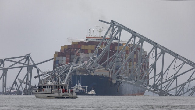 orkers continue to investigate and search for victims after the cargo ship Dali collided with the Francis Scott Key Bridge causing it to collapse yesterday, on March 27, 2024 in Baltimore, Maryland.