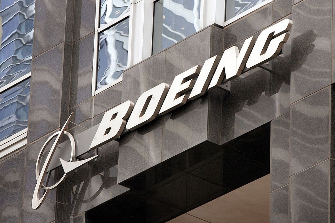 CHICAGO - NOVEMBER 28: The Boeing logo hangs on the corporate world headquarters building of Boeing November 28, 2006 in Chicago, Illinois. Orders for U.S. manufactured durable goods saw an 8.3 percent decrease in October. Aircraft orders dropped 45 percent for the same period.