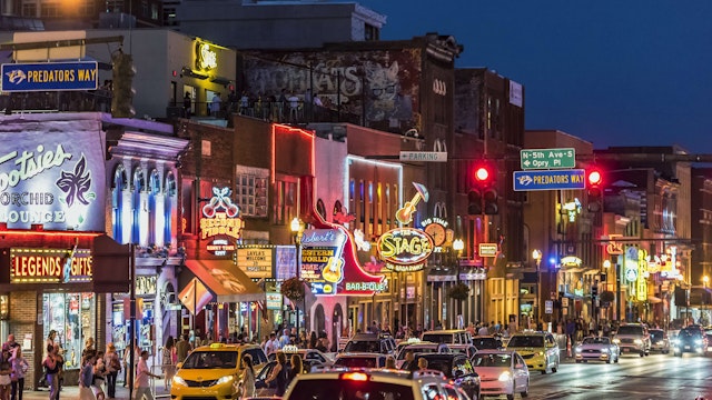 BROADWAY, NASHVILLE, TENNESSEE, UNITED STATES - 2017/07/16: Country Music bars on Broadway.