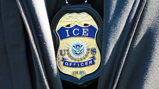 REVERE, MA. - SEPTEMBER 25: ICE agent badge on September 25, 2019 in Revere, Massachusetts.