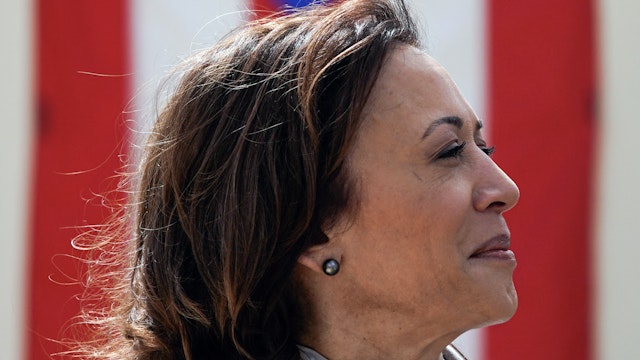 US Vice President Kamala Harris waits to speak after touring a private home in Canovanas, Puerto Rico, on March 22, 2024. The Vice President is visiting Puerto Rico to highlight the Biden-Harris Administration's actions to support Puerto Rico's recovery and renewal, and she will attend campaign events.