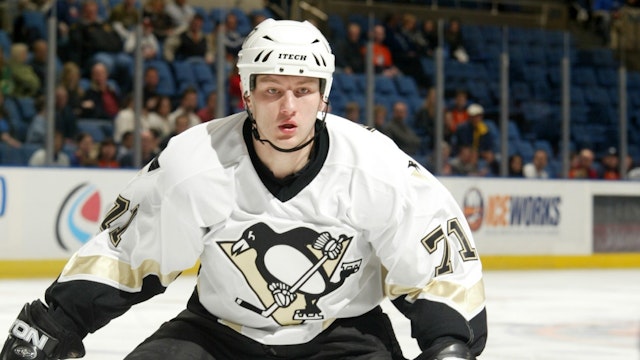Konstantin Koltsov #71 of the Pittsburgh Penguins skates against the New York Islanders at Nassau Coliseum on March 31, 2006 in Uniondale, New York. The Penguins defeated the Islanders 4-0.