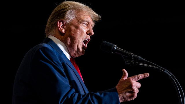 Former US President Donald Trump speaks during a "Get Out The Vote" rally in Greensboro, North Carolina, US, on Saturday, March 2, 2024. Trump said he will impose tit-for-tat tariffs if he is reelected president, reiterating one of his isolationist policy goals that has already raised concern at home and overseas.