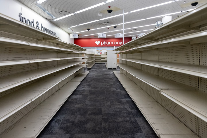 Empty shelves in the Columbia Heights CVS, as seen in January. (Michael Reynolds/EPA-EFE/Shutterstock)