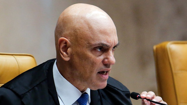 Brazil's Superior Electoral Court President Alexandre de Moraes speaks during the opening trials over the January 8 riots by former Brazilian President Jair Bolsonaro's supporters in Brasilia on September 13, 2023. Brazil's high court opened the first trials Wednesday over the January 8 riots in Brasilia by supporters of far-right ex-president Jair Bolsonaro, who were demanding the ouster of his successor, Luiz Inacio Lula da Silva.