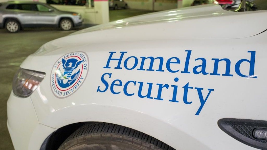 Close-up of logo for the United States Department of Homeland Security on an emergency vehicle in San Francisco, California, February 25, 2019. (Photo by Smith Collection/Gado/Getty Images)
