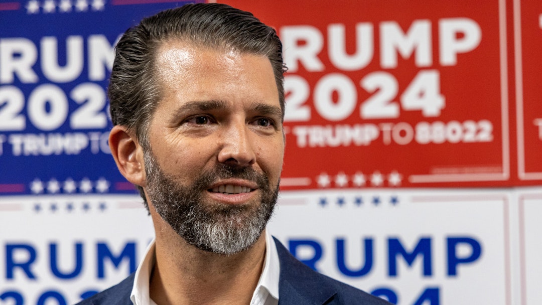 CHARLESTON, SOUTH CAROLINA - FEBRUARY 23: Donald Trump Jr. speaks to media at a rally for his father, Republican Presidential candidate, former U.S. President Donald Trump on February 23, 2024 in Charleston, South Carolina. South Carolina holds its Republican primary on February 24.