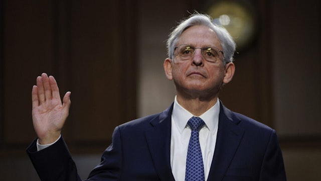 Attorney General nominee Merrick Garland is sworn-in during his confirmation hearing before the Senate Judiciary Committee in the Hart Senate Office Building on February 22, 2021 in Washington, DC.