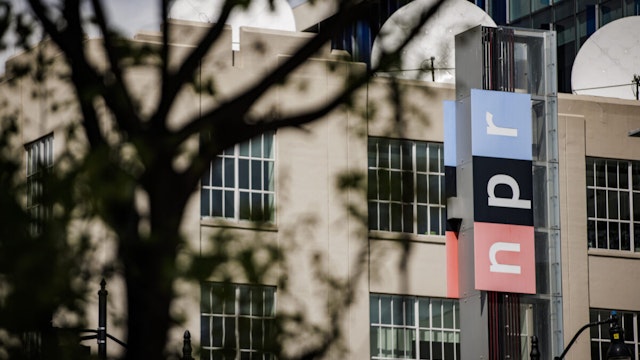 The National Public Radio (NPR) headquarters in Washington, DC, US, on Saturday, April 15, 2023. NPR said this week it will no longer publish fresh content to its 52 official Twitter feeds after Twitter's decision to label the news outlet "state-affiliated media."