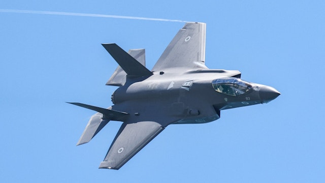 An Israeli Air Force F-35 Lightning II fighter aircraft flies over during an air show in Tel Aviv on April 26, 2023, as Israel marks Independence Day (Yom HaAtzmaut), 75 years since the establishment of the Jewish state.