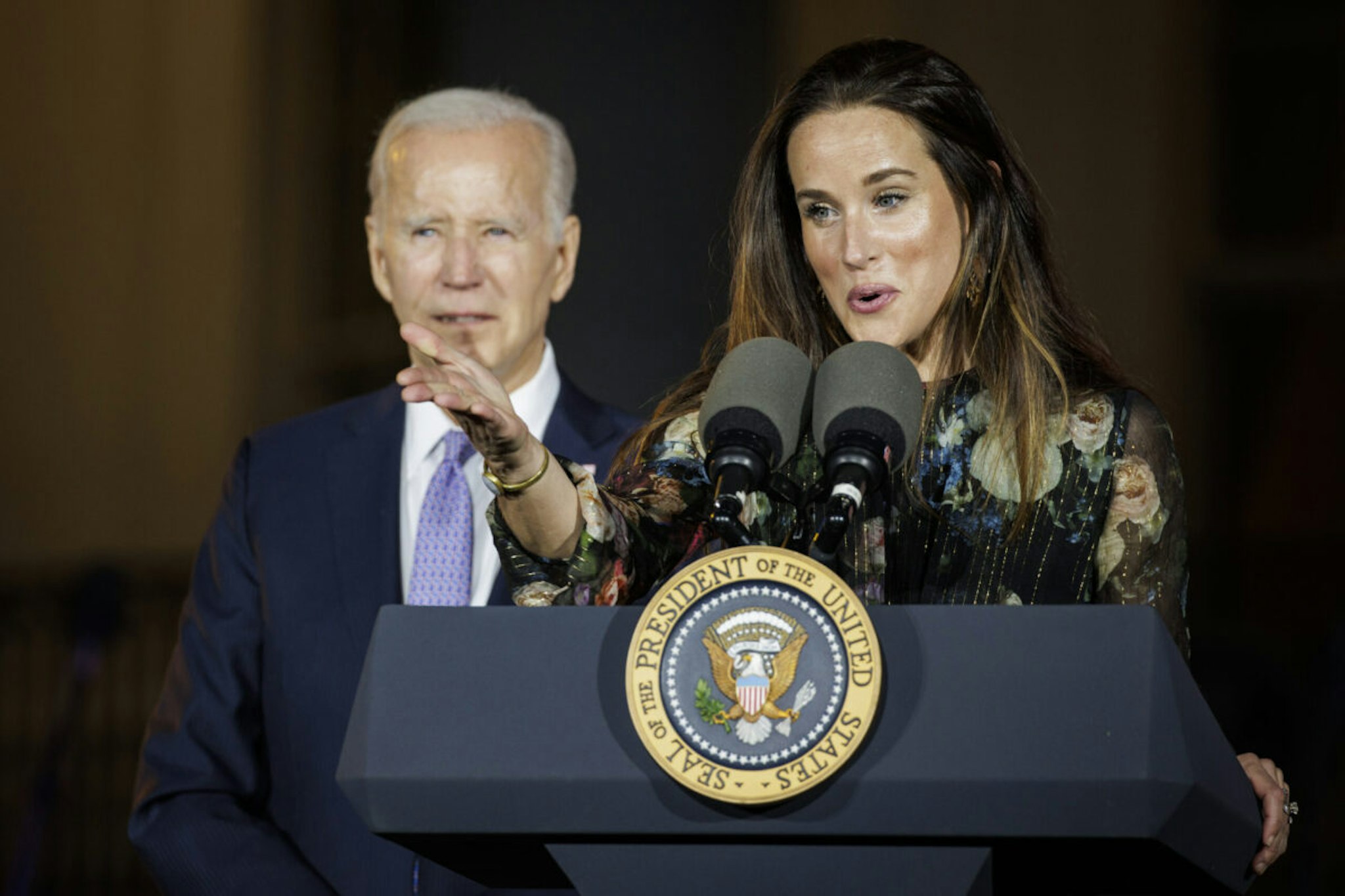 Ashley Biden speaks alongside her father US President Joe Biden during a Juneteenth concert on the South Lawn of the White House in Washington, DC, US, on Tuesday, June 13, 2023. In 2021, Biden signed legislation establishing Juneteenth as the nation's newest Federal holiday.