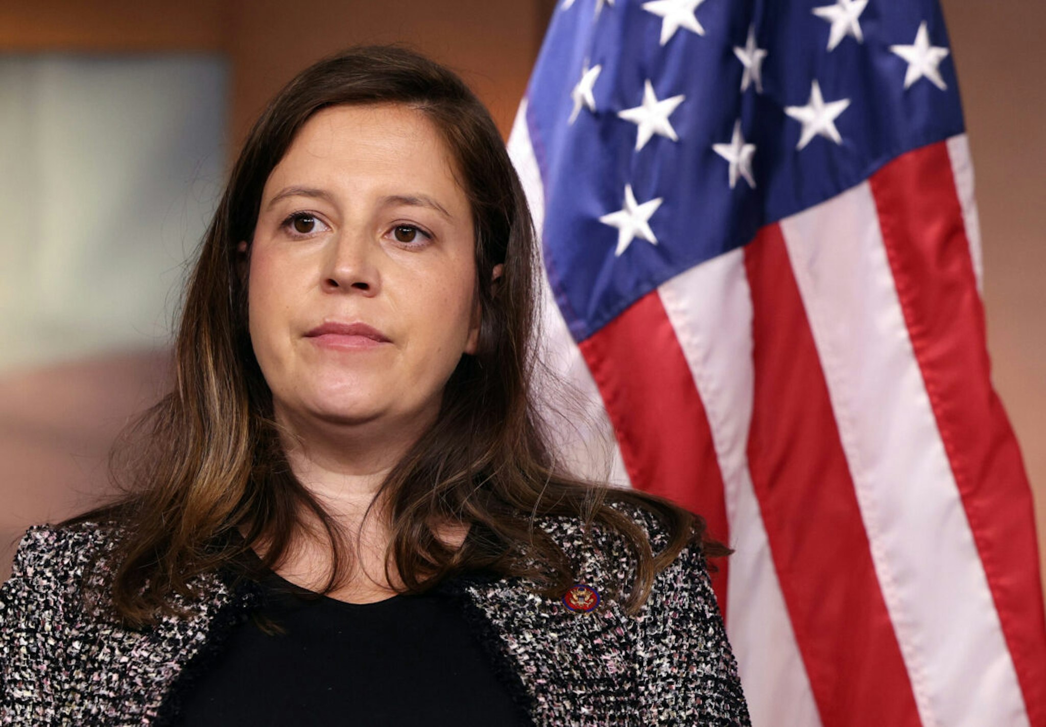 U.S. Rep. Elise Stefanik (R-NY) attends a press briefing following a House Republican conference meeting at the U.S. Capitol on June 29, 2021 in Washington, DC.