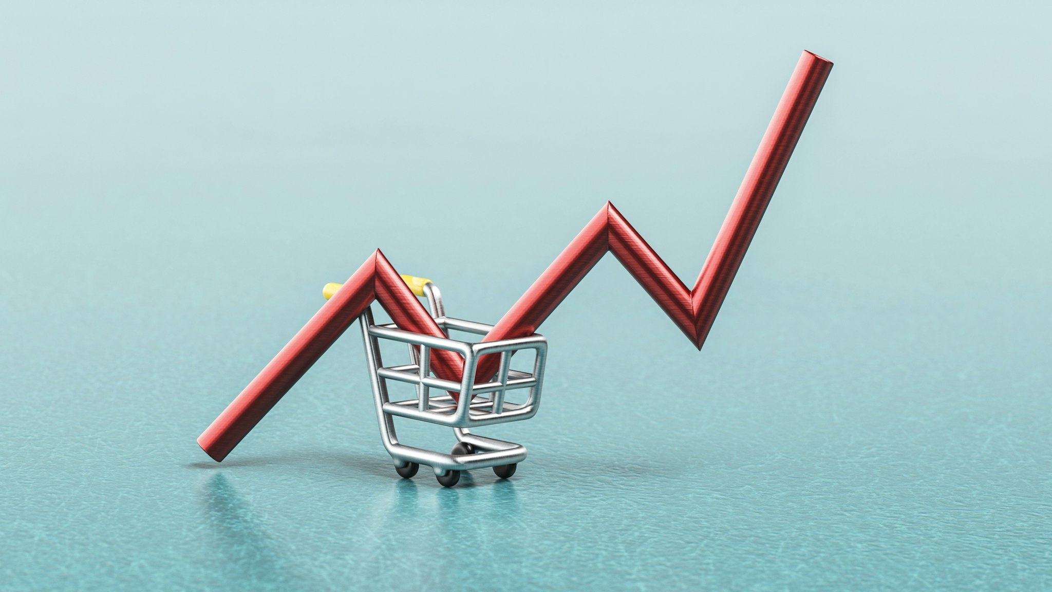 Jonathan Kitchen. Getty Images. a red bar line chart inside a shopping trolley.